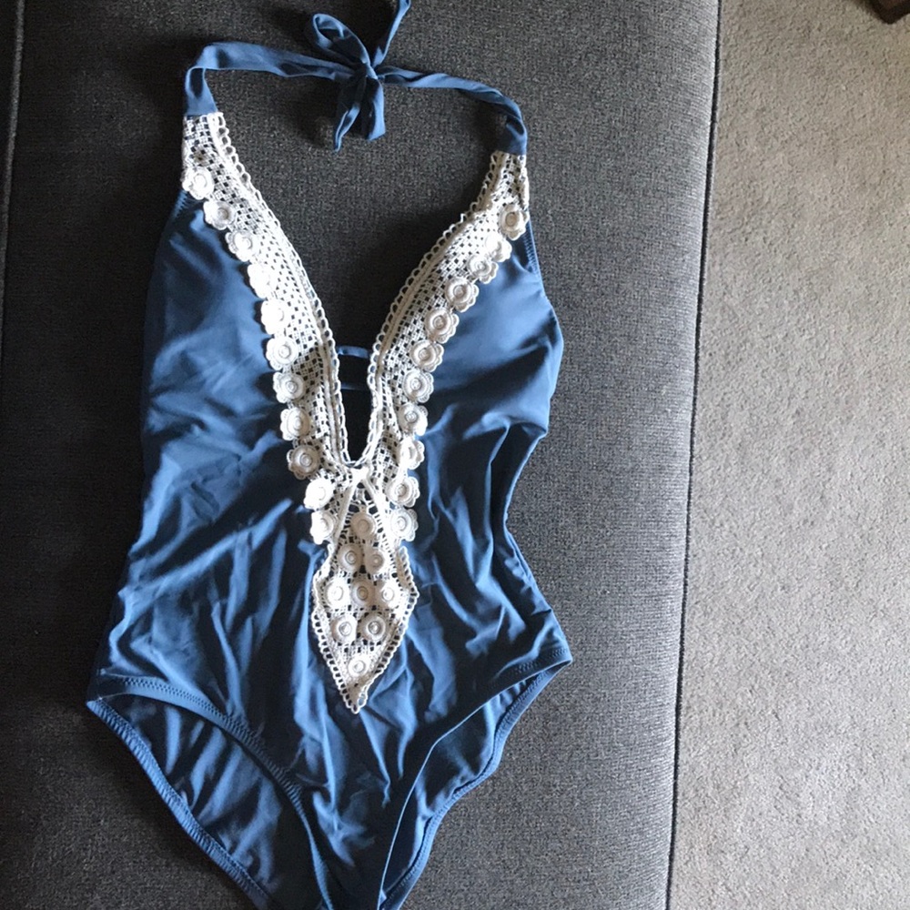 NWT - Airy Blue Lace Low back Swimsuit